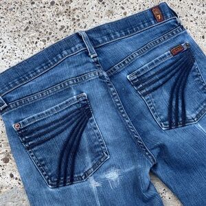 7 For All Mankind Women's  Blue Flare Jeans with distressed Stitching